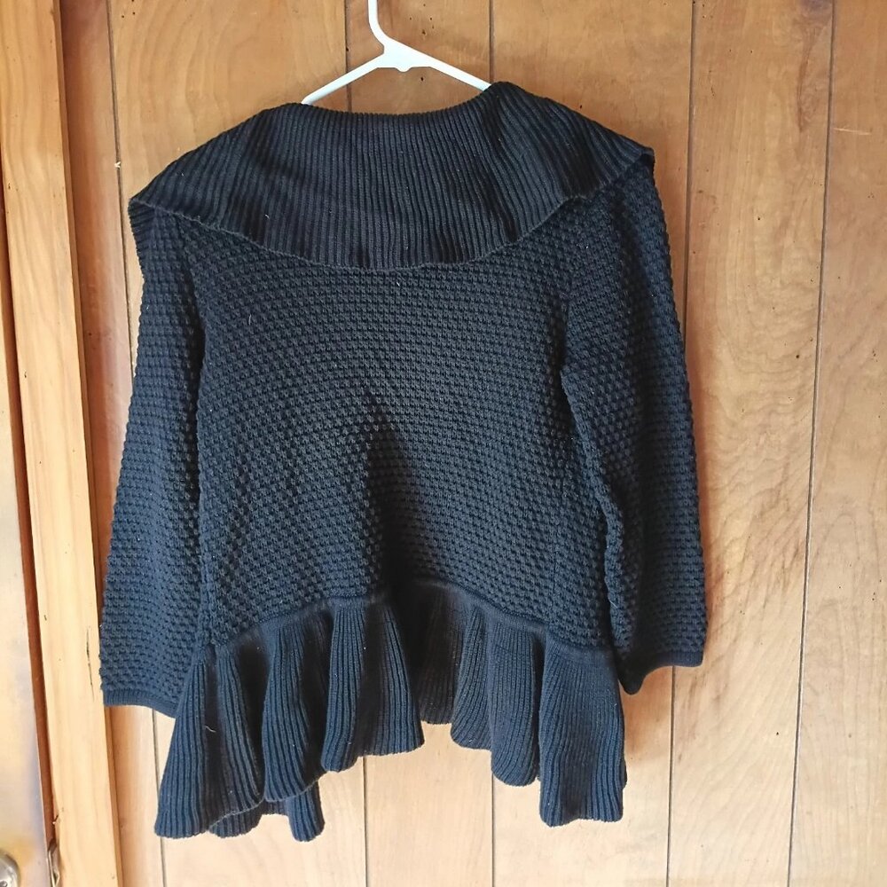Ruby Rd Black Textured Knit Open Front Cardigan Ruffle Collar Peplum Sweater S - Picture 4 of 4